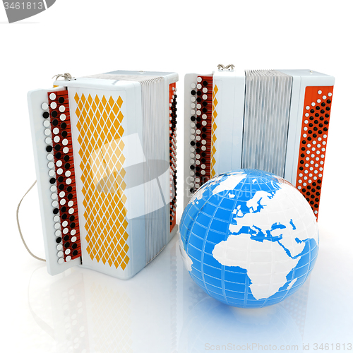 Image of Musical instruments - bayans and Earth. Global musical concept