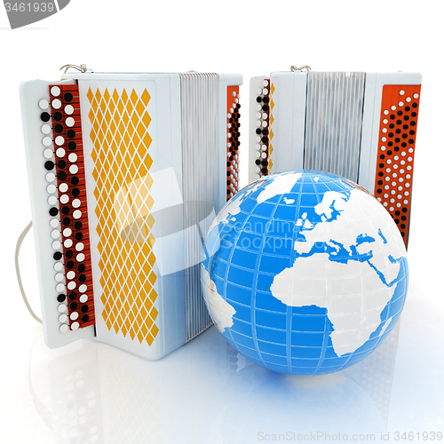 Image of Musical instruments - bayans and Earth. Global musical concept