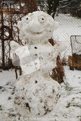 Image of real snowman from the white snow