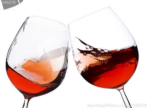 Image of pair of moving red wine glass