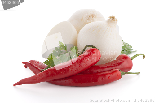 Image of Onion, chilli peppers and parsley