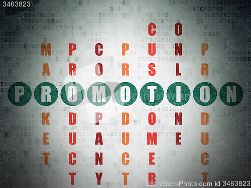 Image of Advertising concept: word Promotion in solving Crossword Puzzle