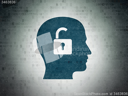 Image of Finance concept: Head With Padlock on Digital Paper background
