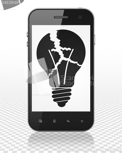 Image of Business concept: Smartphone with Light Bulb on display