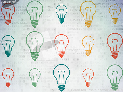 Image of Finance concept: Light Bulb icons on Digital Paper background