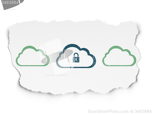 Image of Cloud technology concept: cloud with padlock icon on Torn Paper background