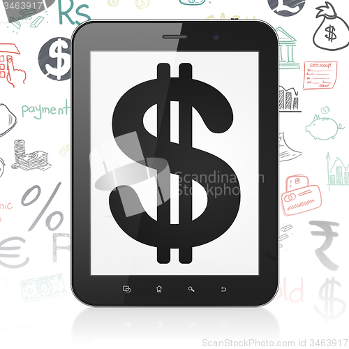 Image of Currency concept: Tablet Computer with Dollar on display