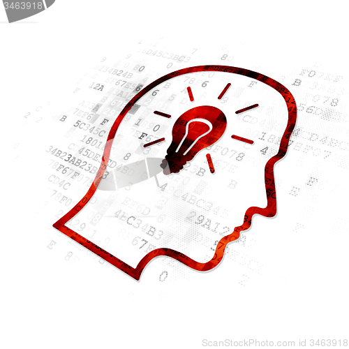 Image of Information concept: Head With Lightbulb on Digital background