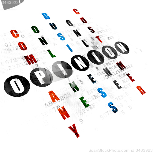 Image of Advertising concept: word Opinion in solving Crossword Puzzle