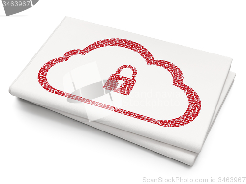 Image of Cloud networking concept: Cloud With Padlock on Blank Newspaper background