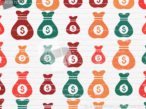 Image of Business concept: Money Bag icons on wall background