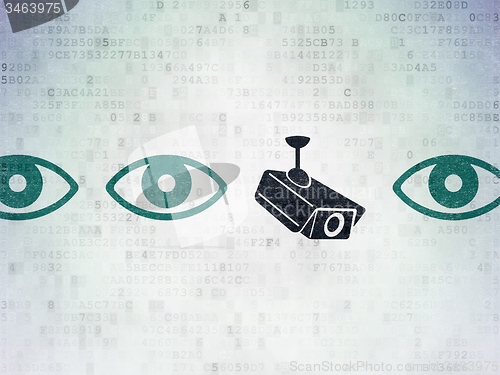 Image of Safety concept: cctv camera icon on Digital Paper background