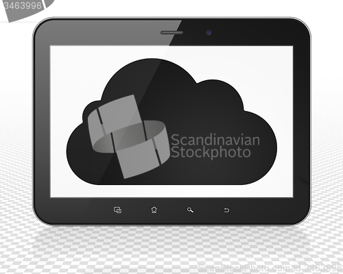 Image of Cloud technology concept: Tablet Pc Computer with Cloud on display