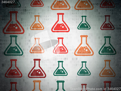 Image of Science concept: Flask icons on Digital Paper background