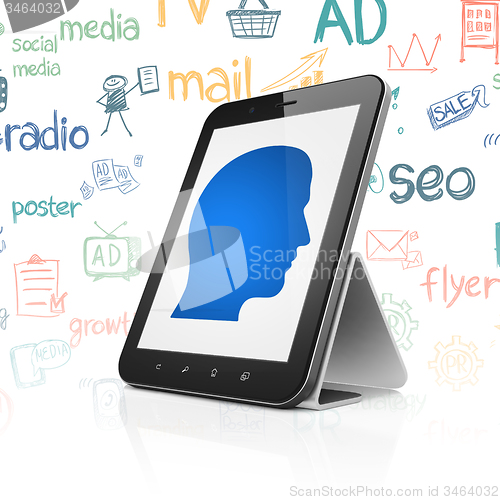 Image of Marketing concept: Tablet Computer with Head on display