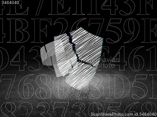 Image of Privacy concept: Broken Shield in grunge dark room