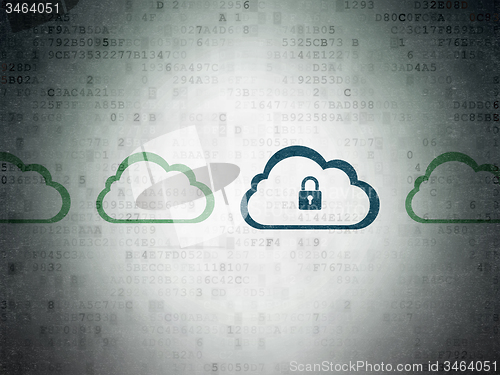 Image of Cloud technology concept: cloud with padlock icon on Digital Paper background