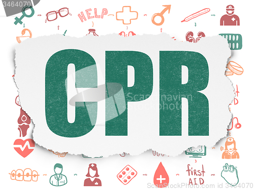 Image of Health concept: CPR on Torn Paper background