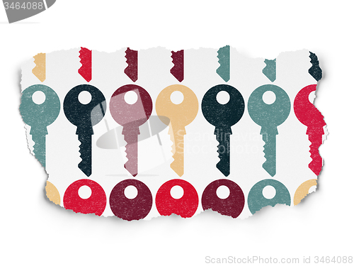 Image of Security concept: Key icons on Torn Paper background