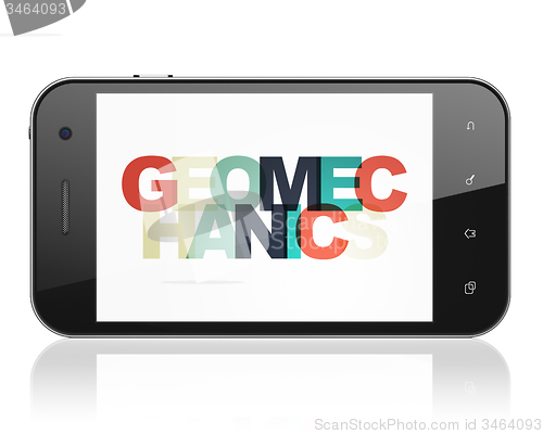 Image of Science concept: Smartphone with Geomechanics on  display