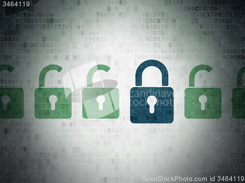 Image of Security concept: closed padlock icon on Digital Paper background
