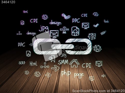 Image of Web development concept: Link in grunge dark room