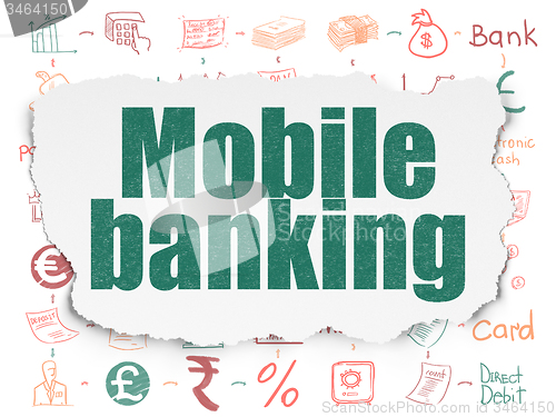 Image of Money concept: Mobile Banking on Torn Paper background
