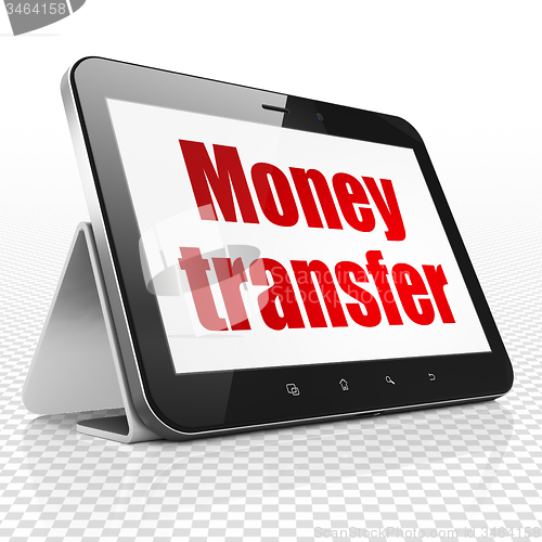 Image of Currency concept: Tablet Computer with Money Transfer on display