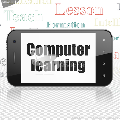 Image of Studying concept: Smartphone with Computer Learning on display
