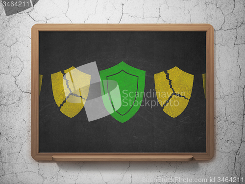 Image of Safety concept: shield icon on School Board background