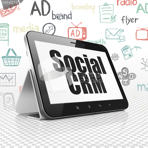 Image of Marketing concept: Tablet Computer with Social CRM on display
