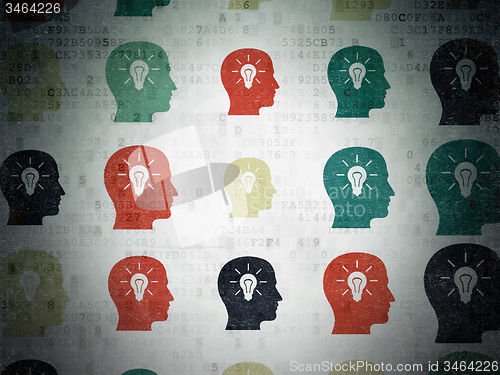 Image of Learning concept: Head With Light Bulb icons on Digital Paper background