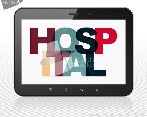 Image of Health concept: Tablet Pc Computer with Hospital on  display
