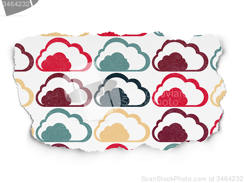 Image of Cloud networking concept: Cloud icons on Torn Paper background