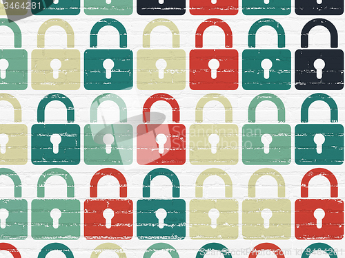 Image of Information concept: Closed Padlock icons on wall background