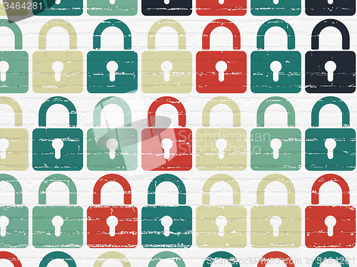 Image of Information concept: Closed Padlock icons on wall background