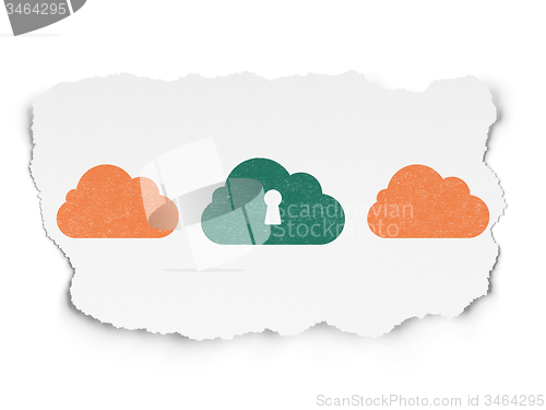 Image of Cloud technology concept: cloud with keyhole icon on Torn Paper background