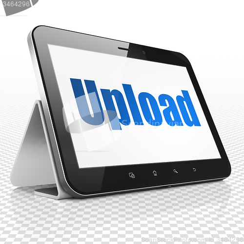 Image of Web development concept: Tablet Computer with Upload on display