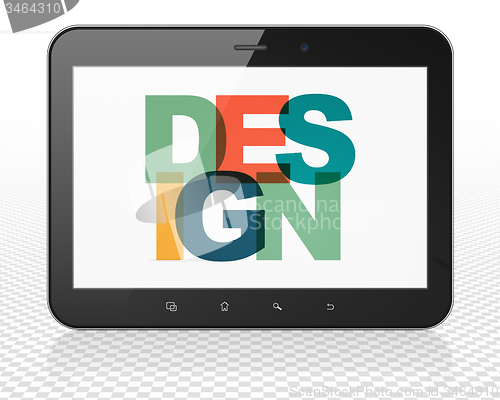 Image of Marketing concept: Tablet Pc Computer with Design on  display