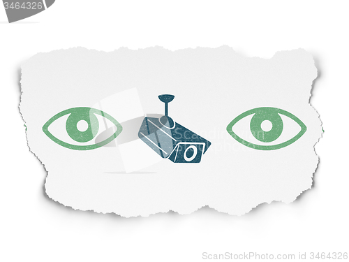 Image of Protection concept: cctv camera icon on Torn Paper background