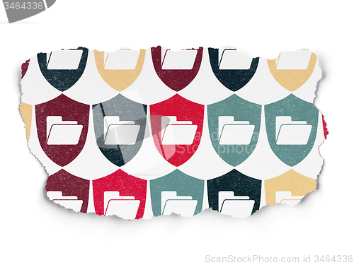 Image of Finance concept: Folder With Shield icons on Torn Paper background