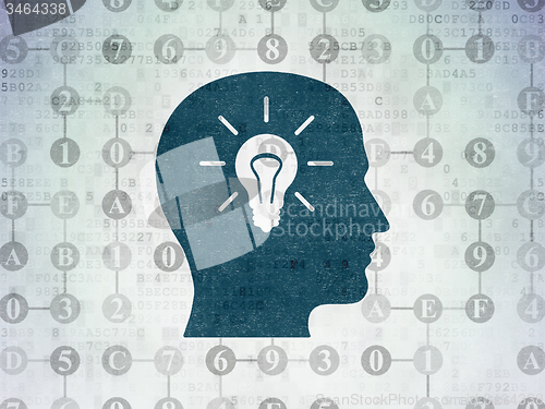 Image of Data concept: Head With Light Bulb on Digital Paper background
