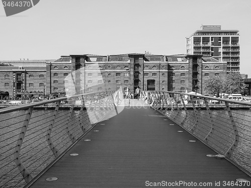 Image of Black and white West India Quay in London