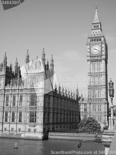 Image of Black and white Houses of Parliament in London