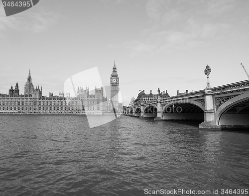 Image of Black and white Houses of Parliament in London