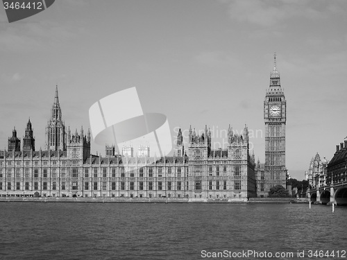 Image of Black and white Houses of Parliament in London