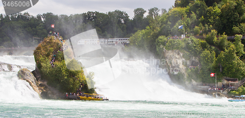 Image of RHEINFALLS, SWITZERLAND - JULY 25, 2015: View to the biggest wat