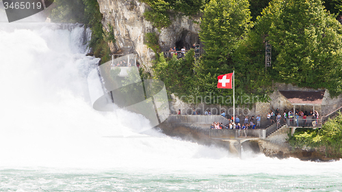 Image of RHEINFALLS, SWITZERLAND - JULY 25, 2015: View to the biggest wat