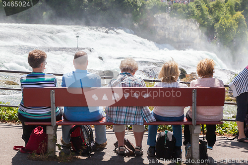 Image of RHEINFALLS, SWITZERLAND - JULY 25, 2015: View to the biggest wat