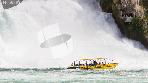 Image of RHEINFALLS, SWITZERLAND - JULY 25, 2015: View to the biggest wat